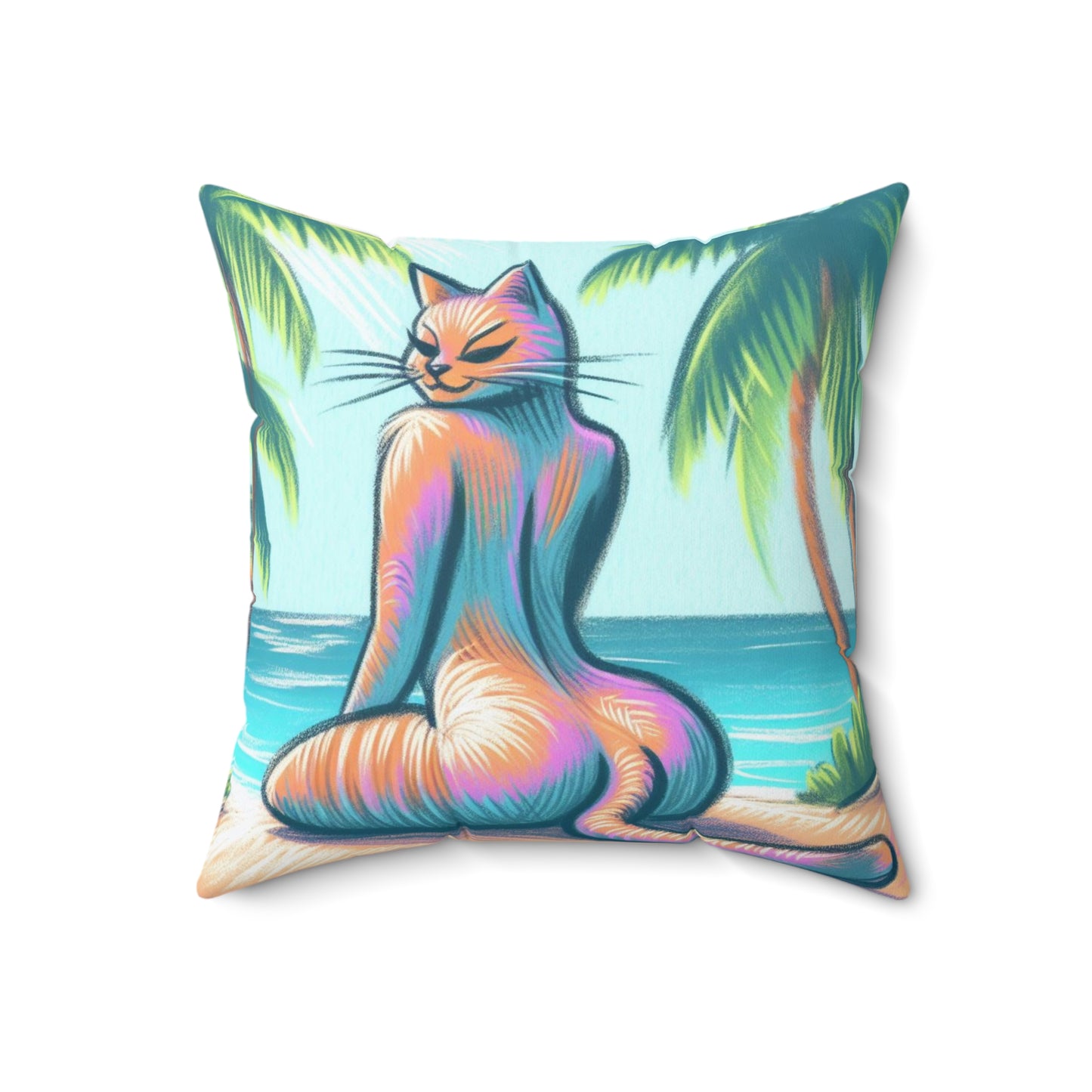 Slim Thick Tropical Kitty Paradise Beach Pillow - Perfect Coastal Home Decor