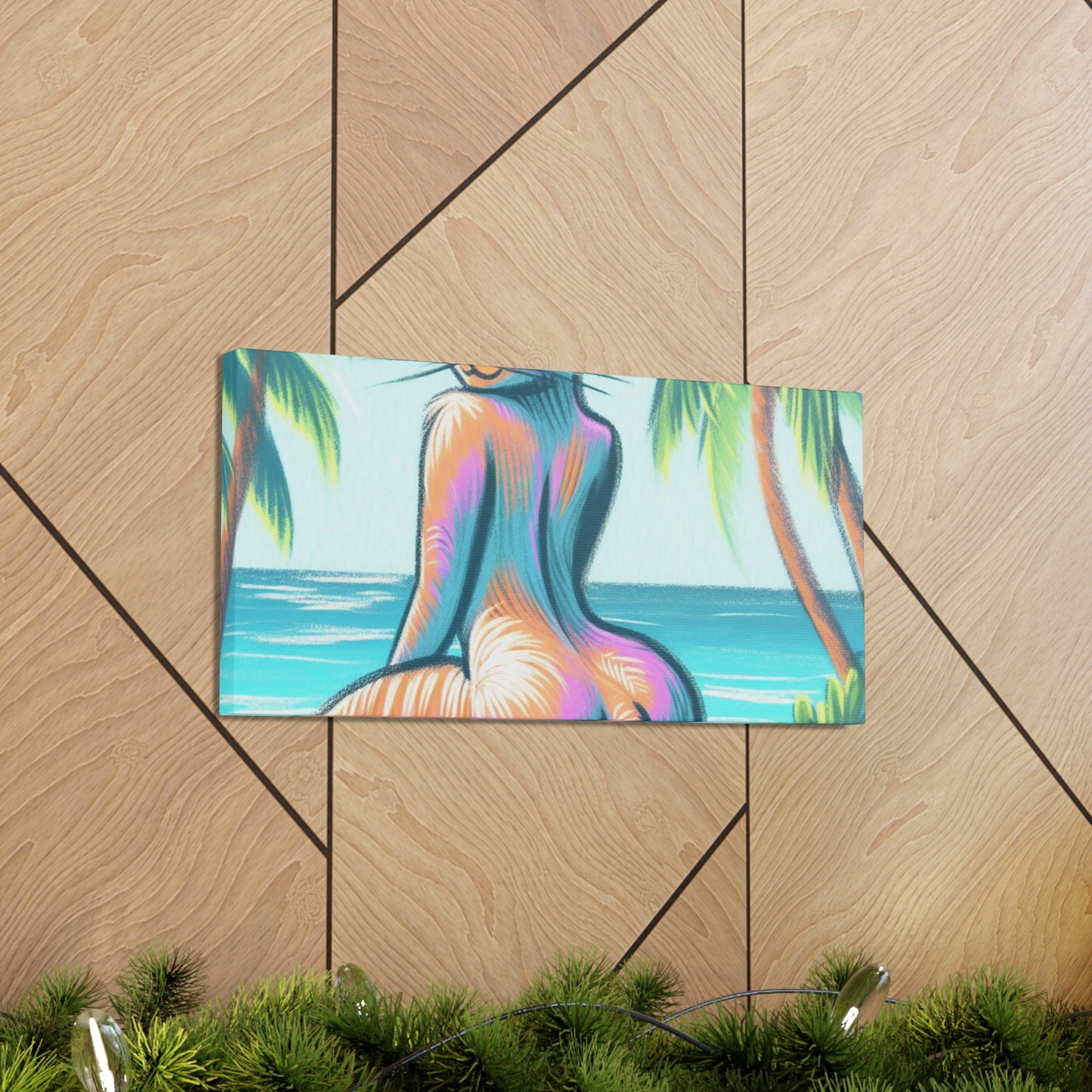 Slim Thick Tropical Kitty Canvas Art: Paradise Beach Decor Canvas Gallery Wraps
