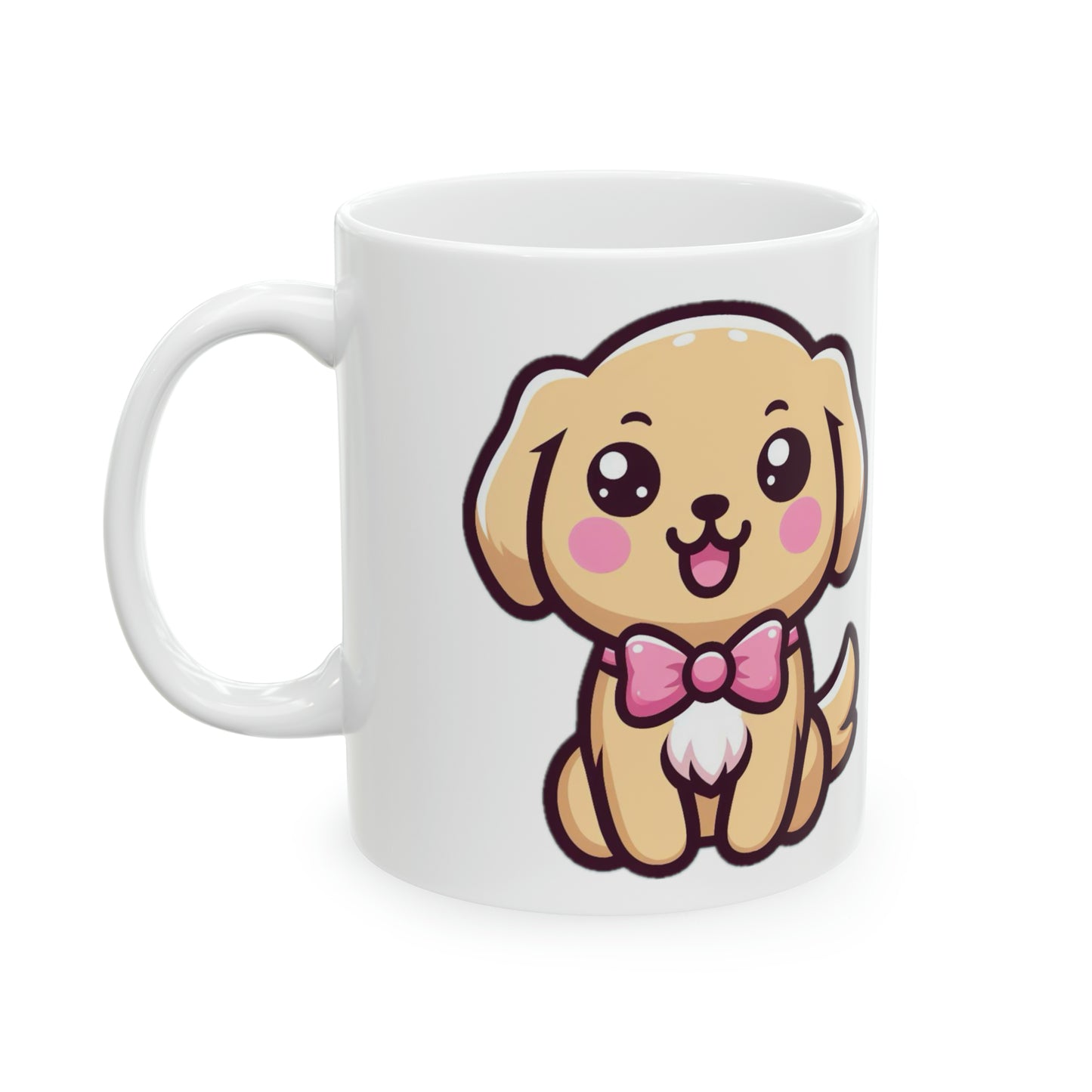 Kawaii Golden Labrador Retriever Coffee Mug with Pink Bow - Cute Dog-Themed Drinkware