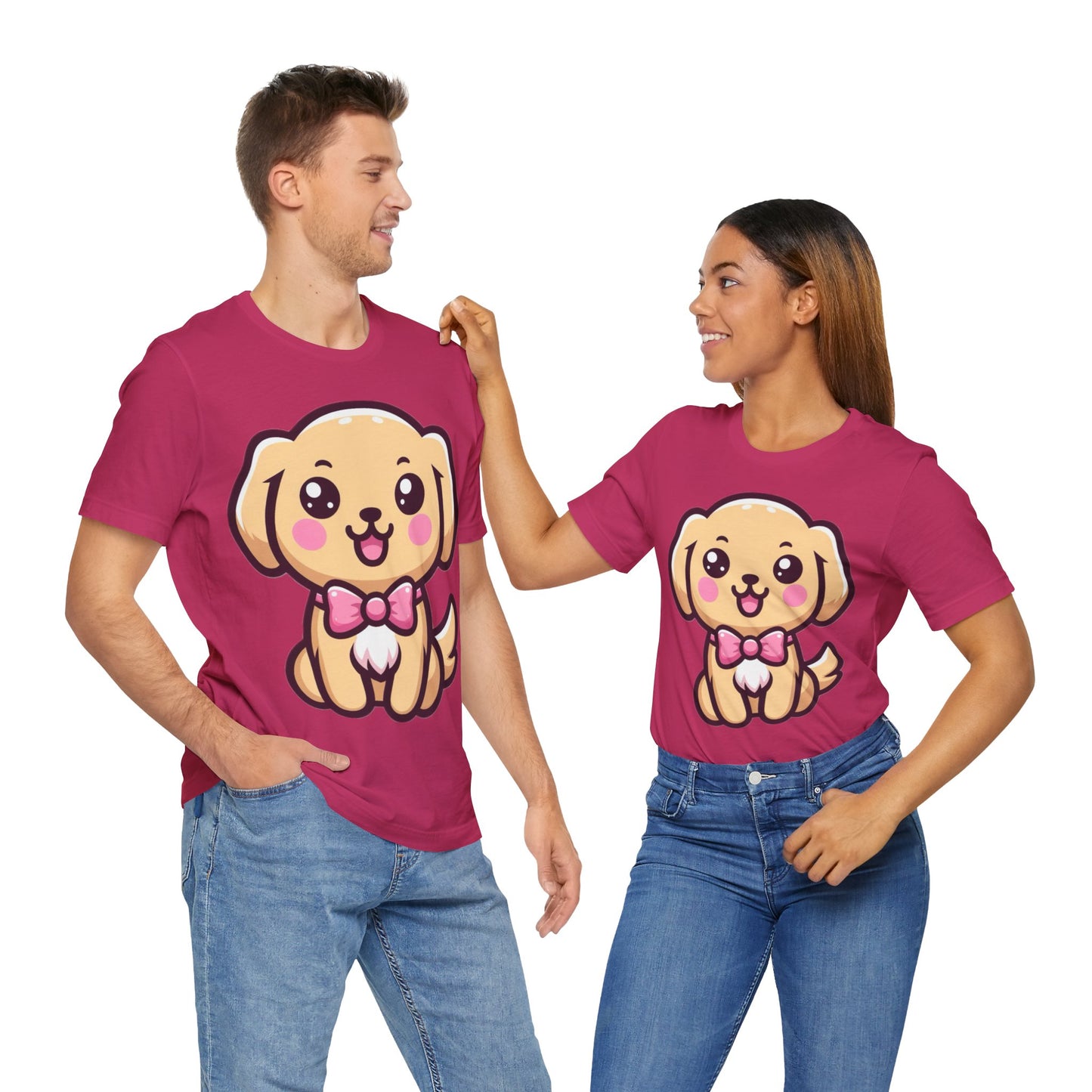Kawaii Golden Lab Dog T-Shirt with Pink Bow - Cute & Stylish Dog Lover Apparel