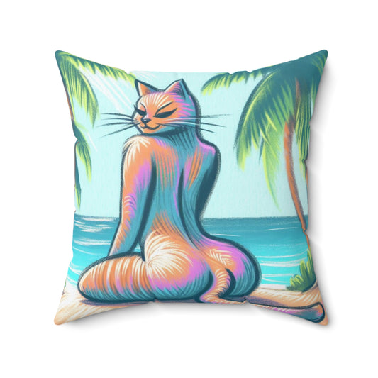 Slim Thick Tropical Kitty Paradise Beach Pillow - Perfect Coastal Home Decor