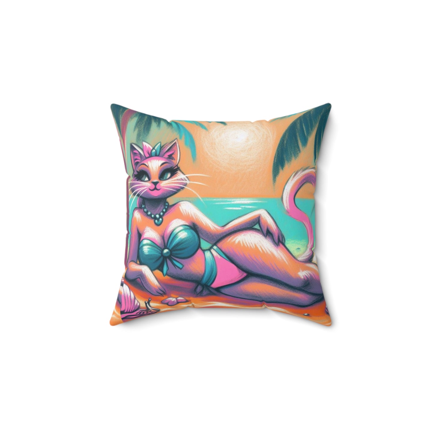 Aurora: The Slim Thick Tropical Kitty Sunset Beach Pillow