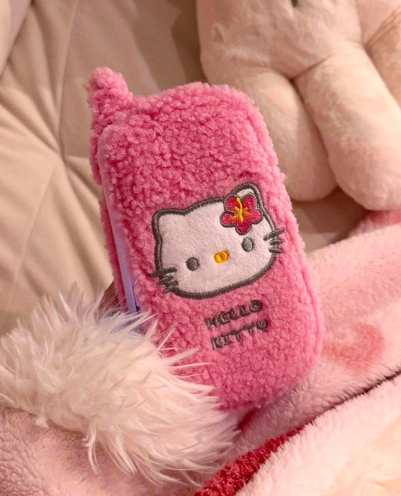 Hello Kitty Pink Plush Fuzzy Mirror Phone Case