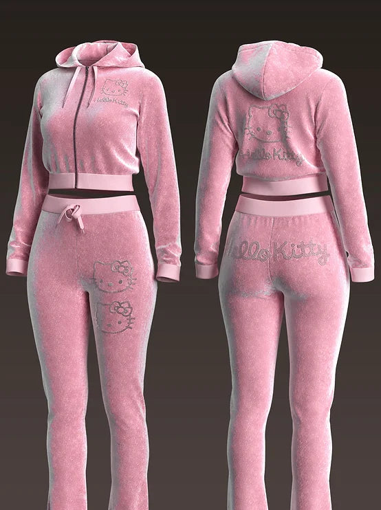 Hello Kitty Rhinestone Velvet Tracksuit