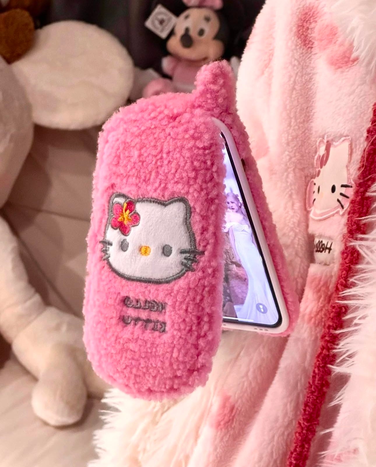 Hello Kitty Pink Plush Fuzzy Mirror Phone Case