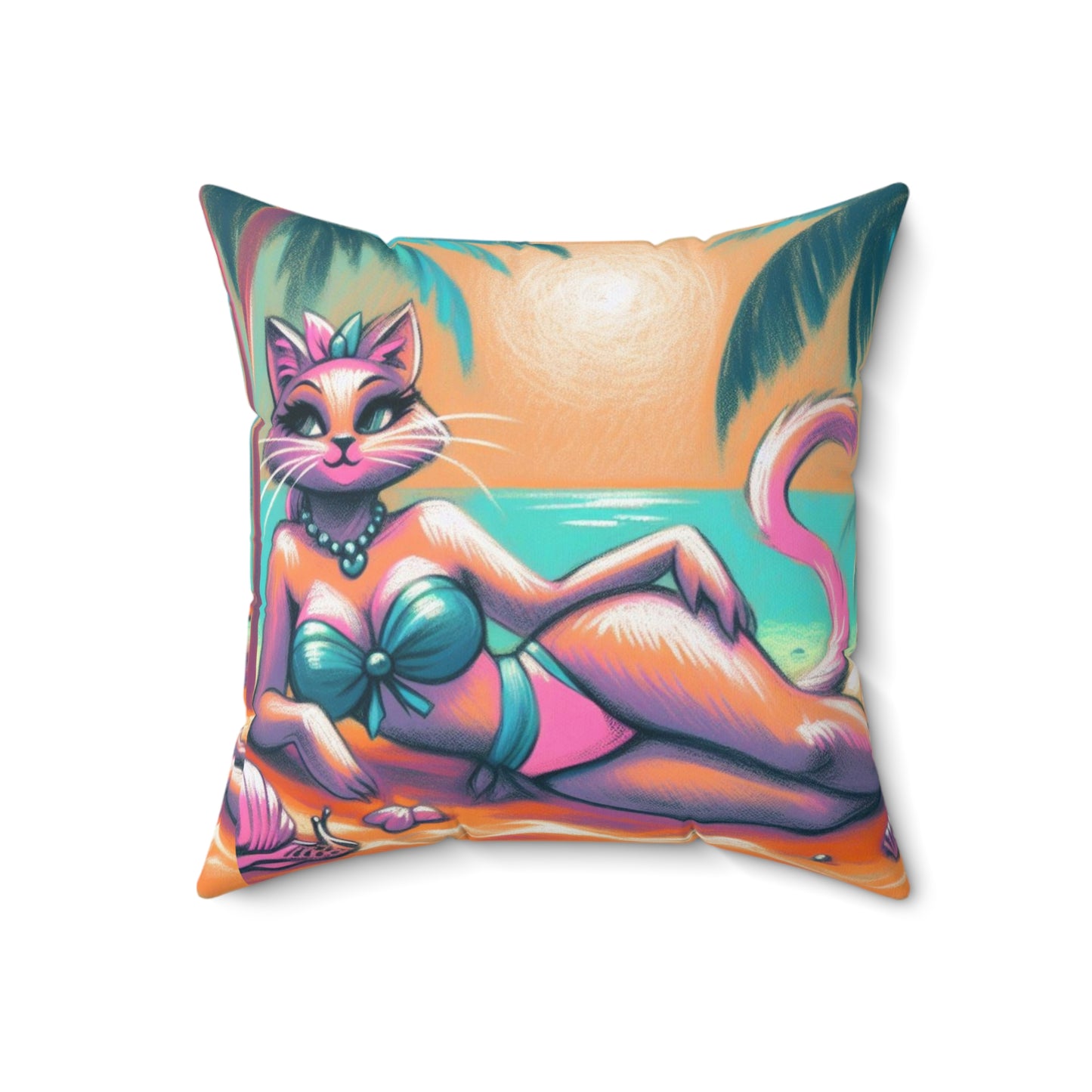 Aurora: The Slim Thick Tropical Kitty Sunset Beach Pillow