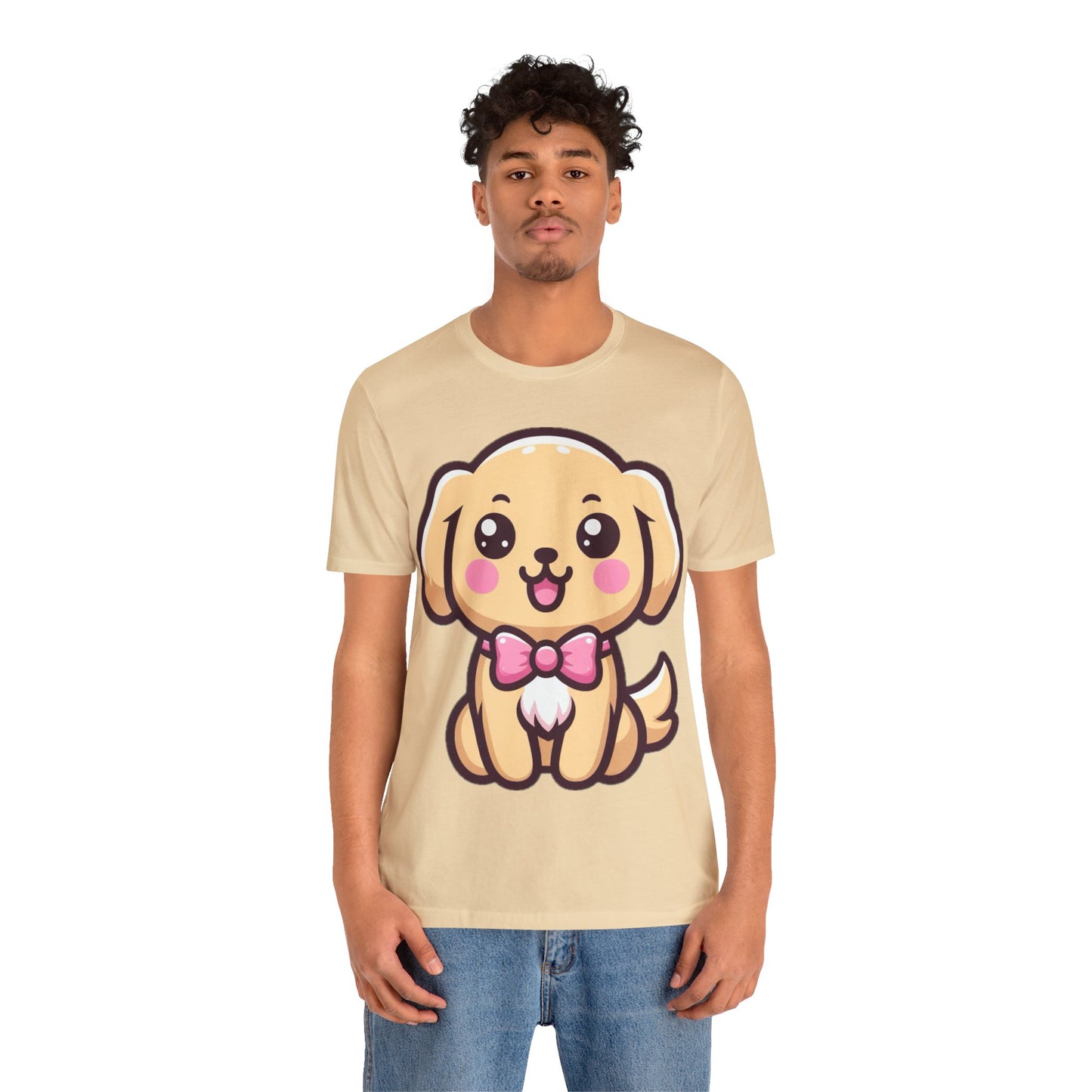 Kawaii Golden Lab Dog T-Shirt with Pink Bow - Cute & Stylish Dog Lover Apparel