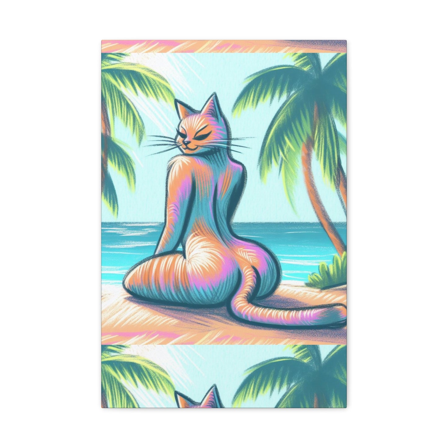 Slim Thick Tropical Kitty Canvas Art: Paradise Beach Decor Canvas Gallery Wraps