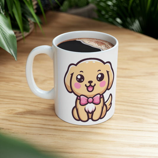 Kawaii Golden Labrador Retriever Coffee Mug with Pink Bow - Cute Dog-Themed Drinkware