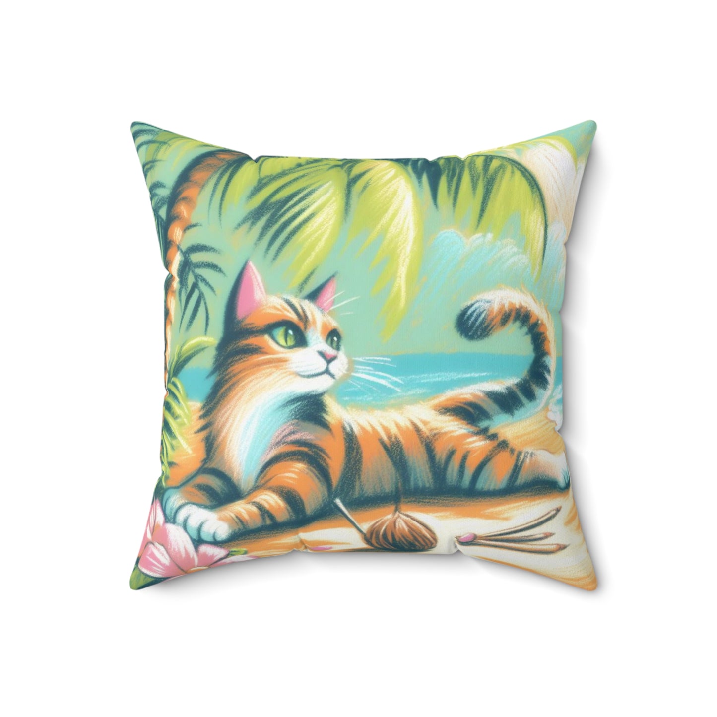 Tropical Kitty Beach Pillow: Sunny Day Serenity for Cat Lovers
