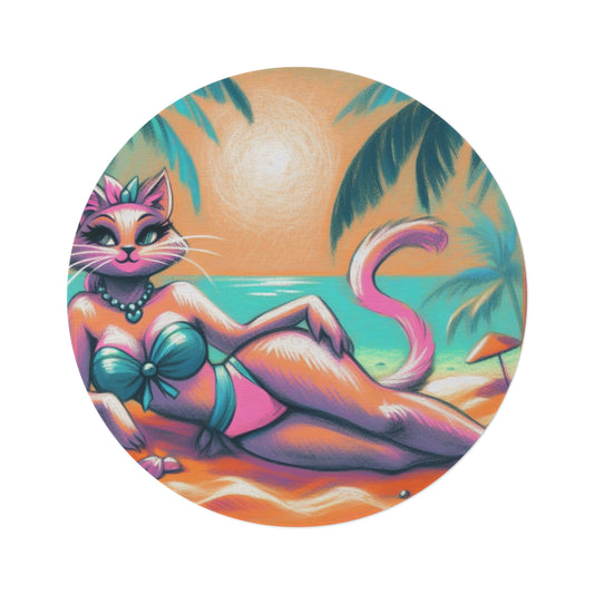 Aurora in Paradise: Tropical Kitty Sunset Round Rug