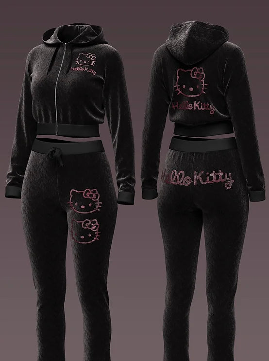 Hello Kitty Rhinestone Velvet Tracksuit