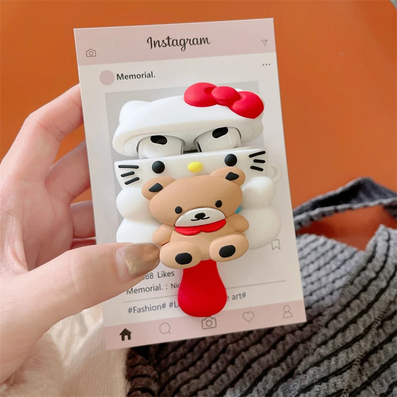 Hello Kitty Teddy Bear Heart Love Mirror Airpods Case