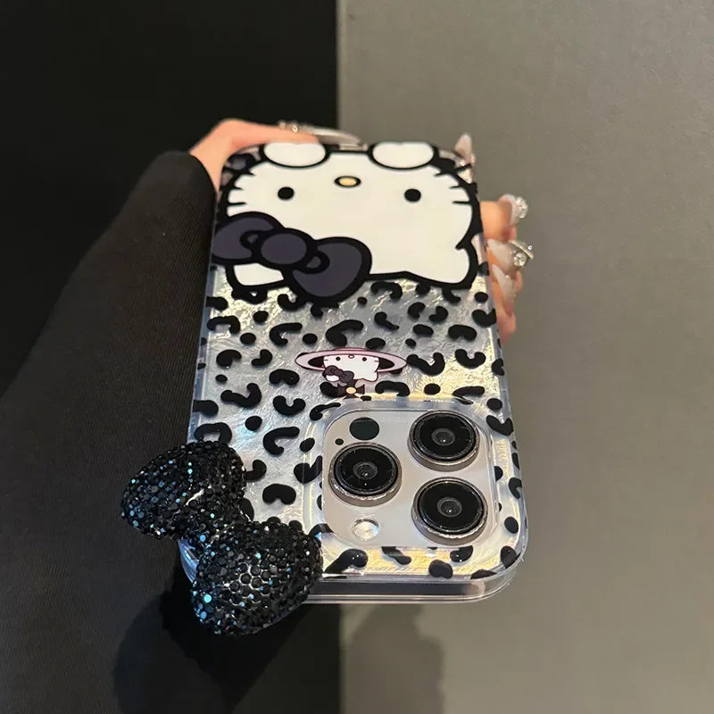 Hello Kitty Leopard Print Diamond Bow Phone Case