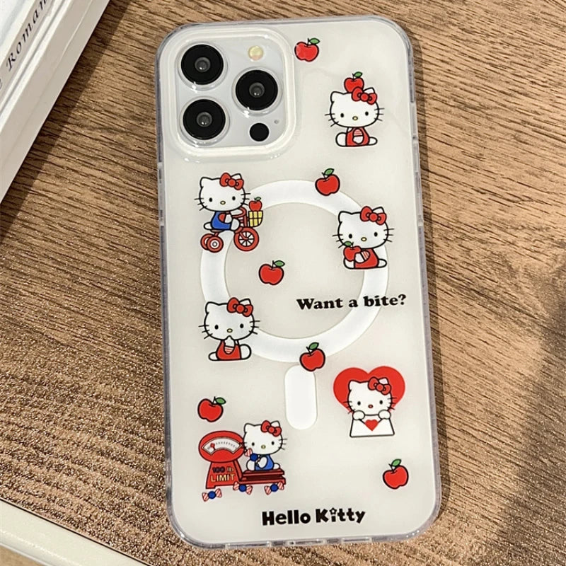 Hello Kitty Red Apple Magnetic Card Wallet Holder Phone Case