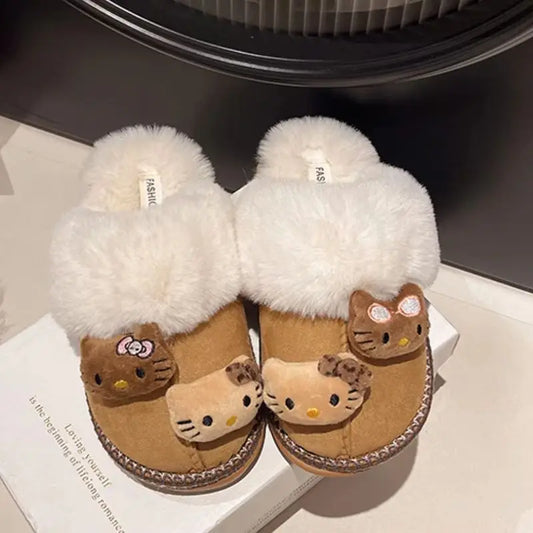 Hello Kitty Plush Winter Cute Fuzzy Warm Slippers