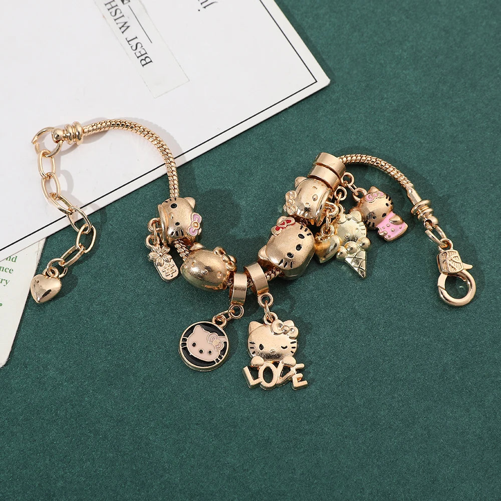 Hello Kitty Gold Charms Bracelets Kawaii