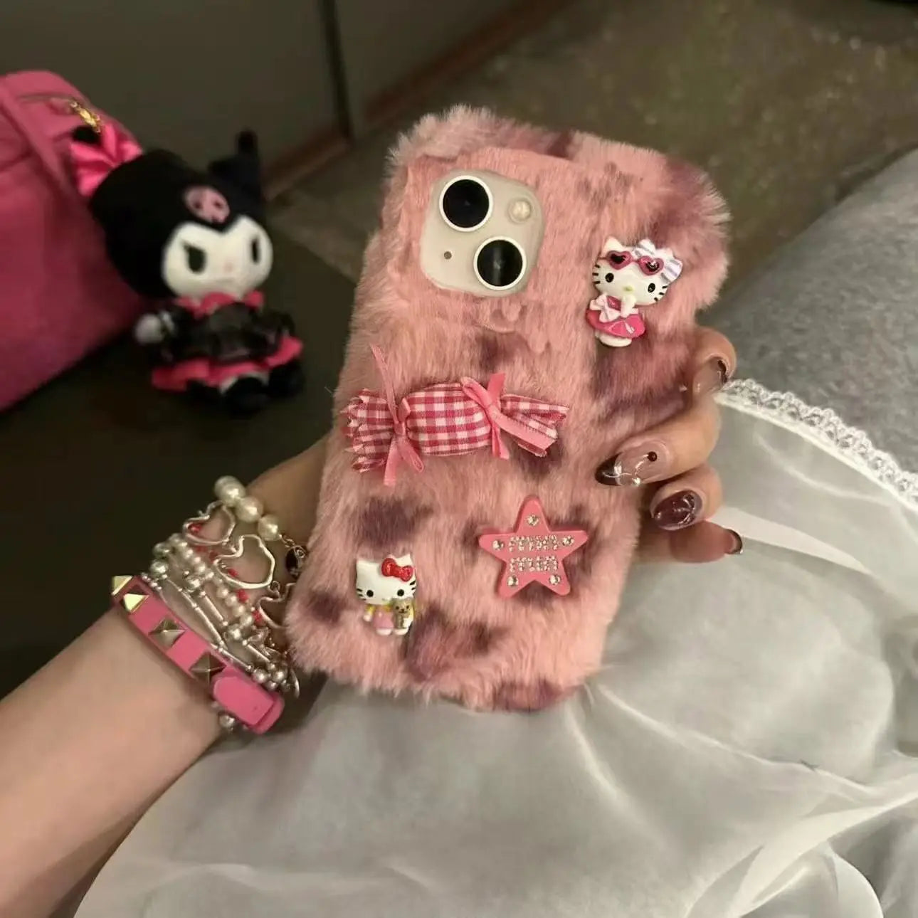 Hello Kitty Plush Leopard Print Phone Case