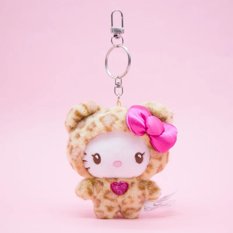 Hello Kitty & Kuromi Kawaii Leopard Animal Print Plush Keychain Pendant