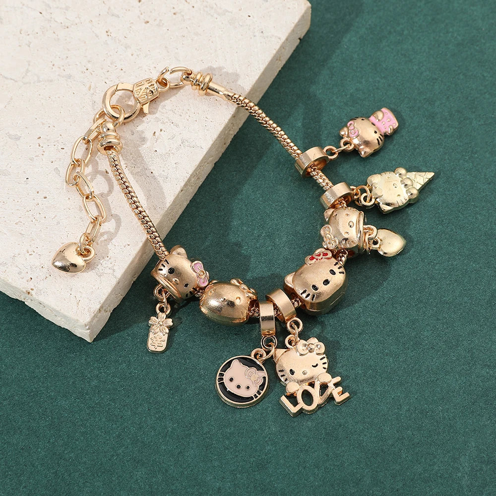 Hello Kitty Gold Charms Bracelets Kawaii