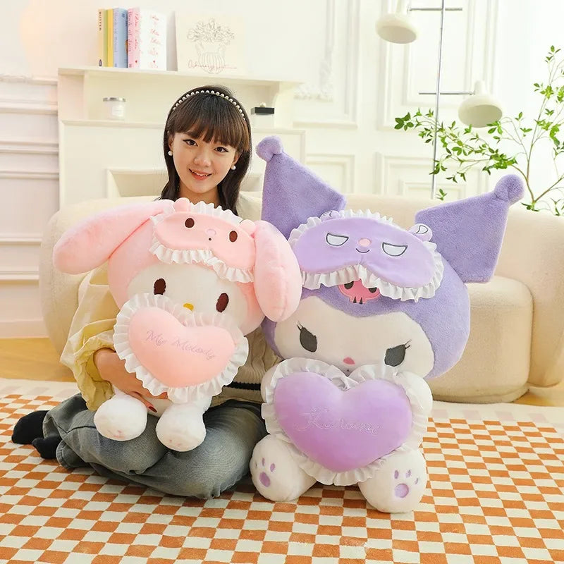 Kuromi & My Melody Pastel Sleepy Pajama Heart Plushie