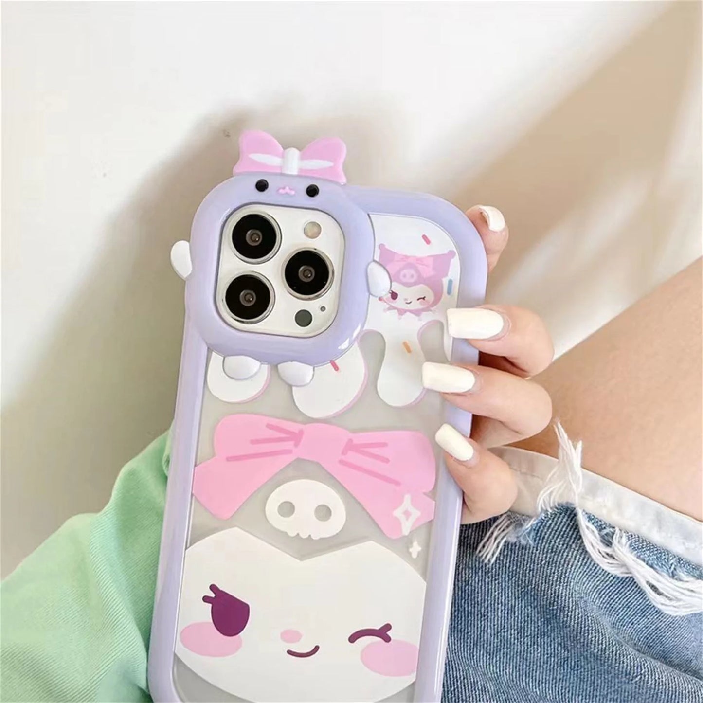 Kuromi Wink Cute Bow Kawaii Purple Pastel Phone Case