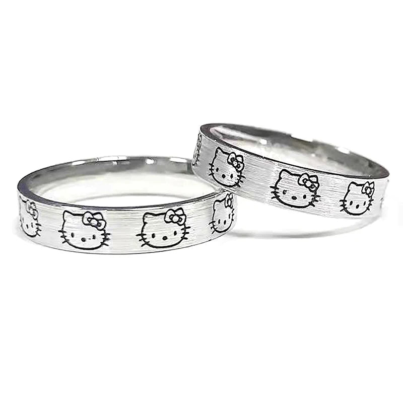 Hello Kitty Round  Face Silver Rings