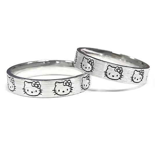 Hello Kitty Round  Face Silver Rings