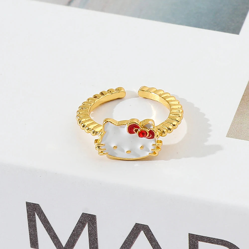 Hello Kitty Gold White Stylish Fashion Kawaii Ring