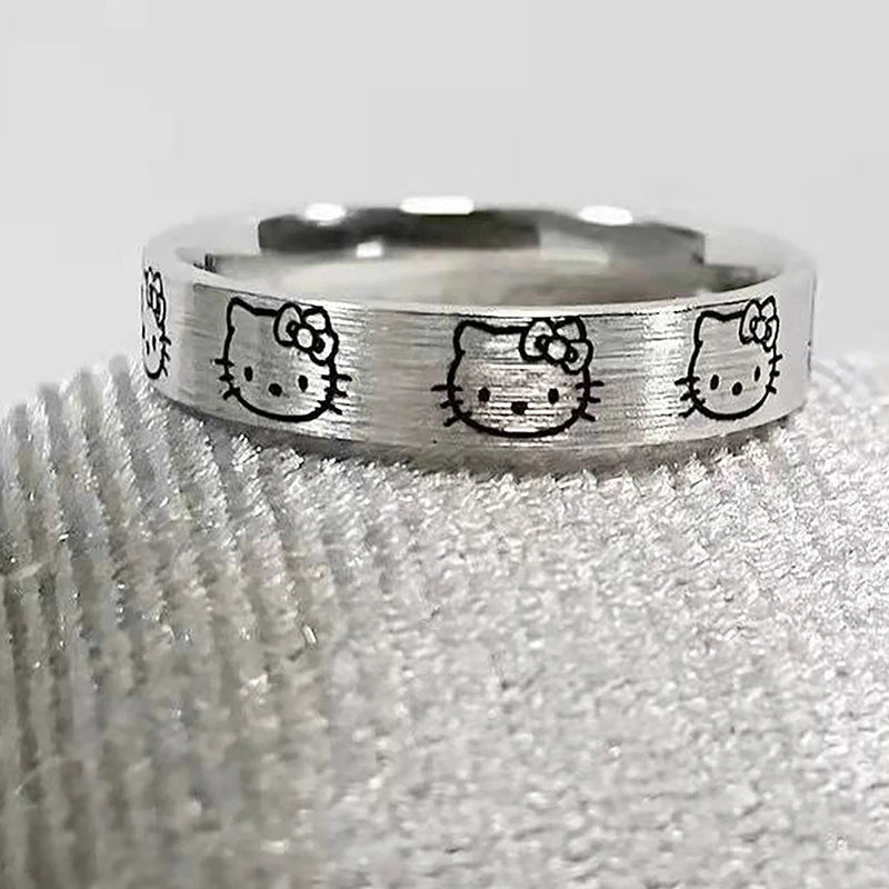 Hello Kitty Round  Face Silver Rings