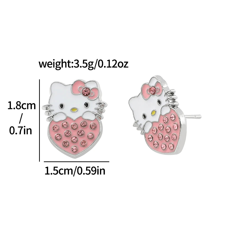 Hello Kitty Sweet Love Heart Rhinestones Earrings