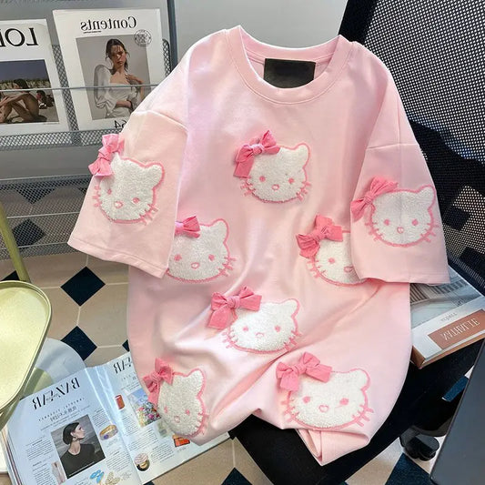 Hello Kitty Pink Plush Bow Face Pastel T-Shirt