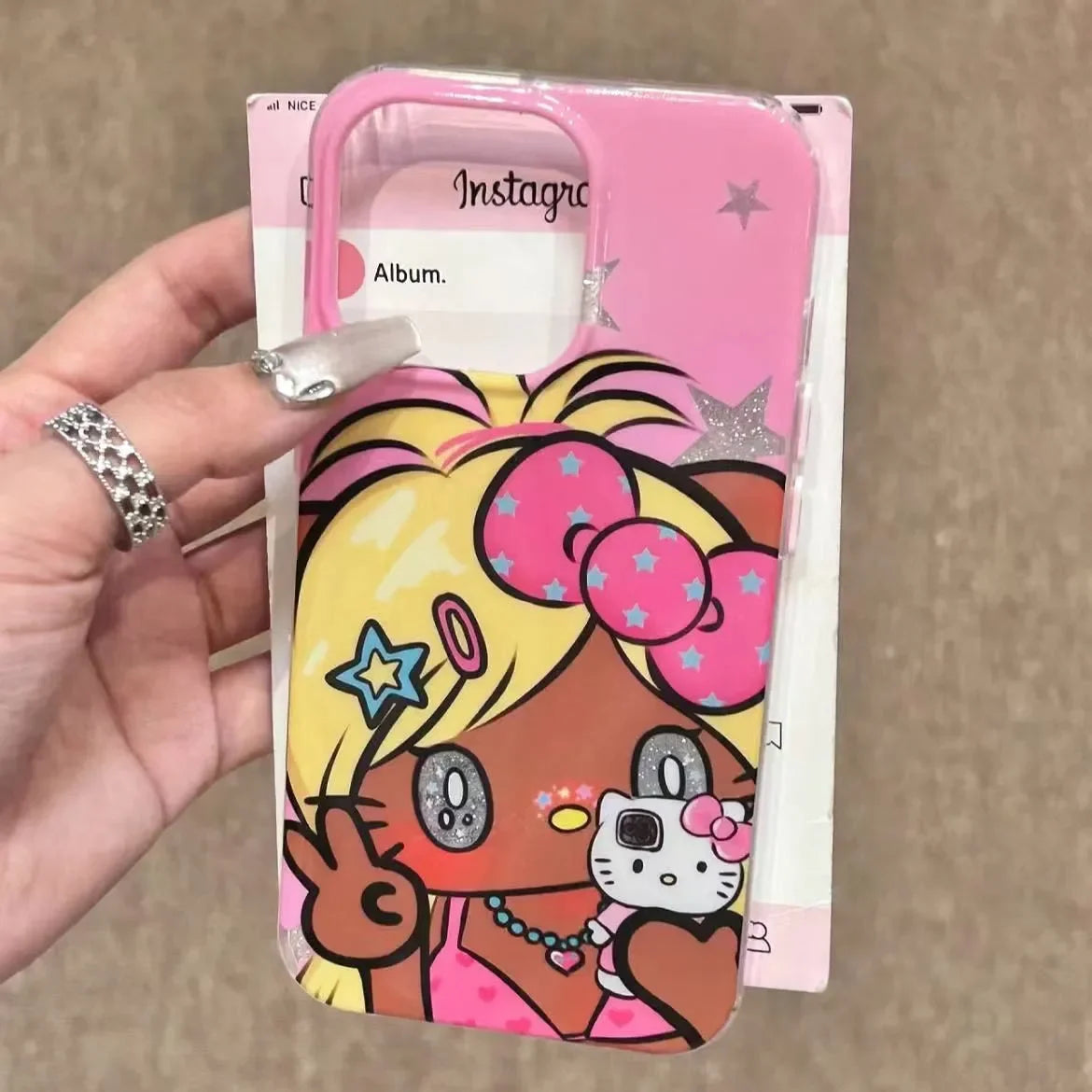 Hello Kitty Blonde Tan brown Y2K Rockstar Peace Phone Case