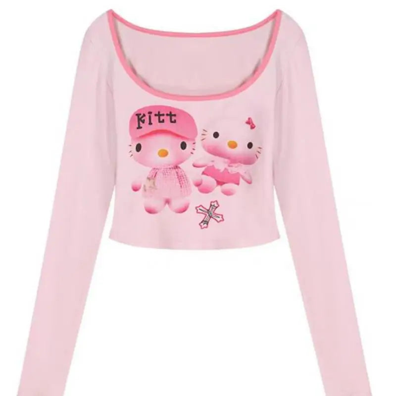 Hello Kitty Pink Graphic T Shirt Long Sleeve Y2k Kawaii Crop Top