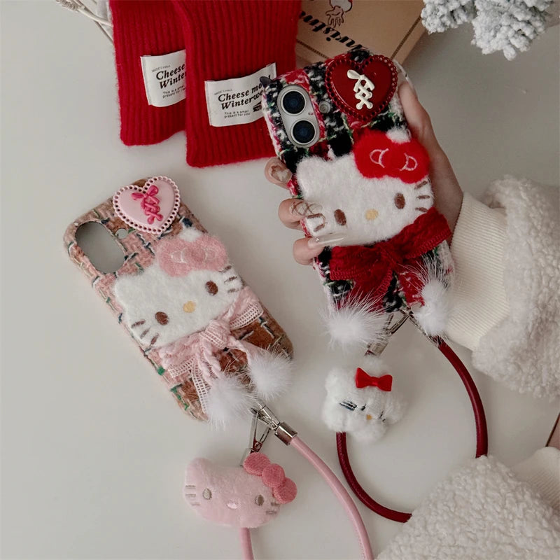 Hello Kitty Winter Warm Furry Plush Scarf Phone Case