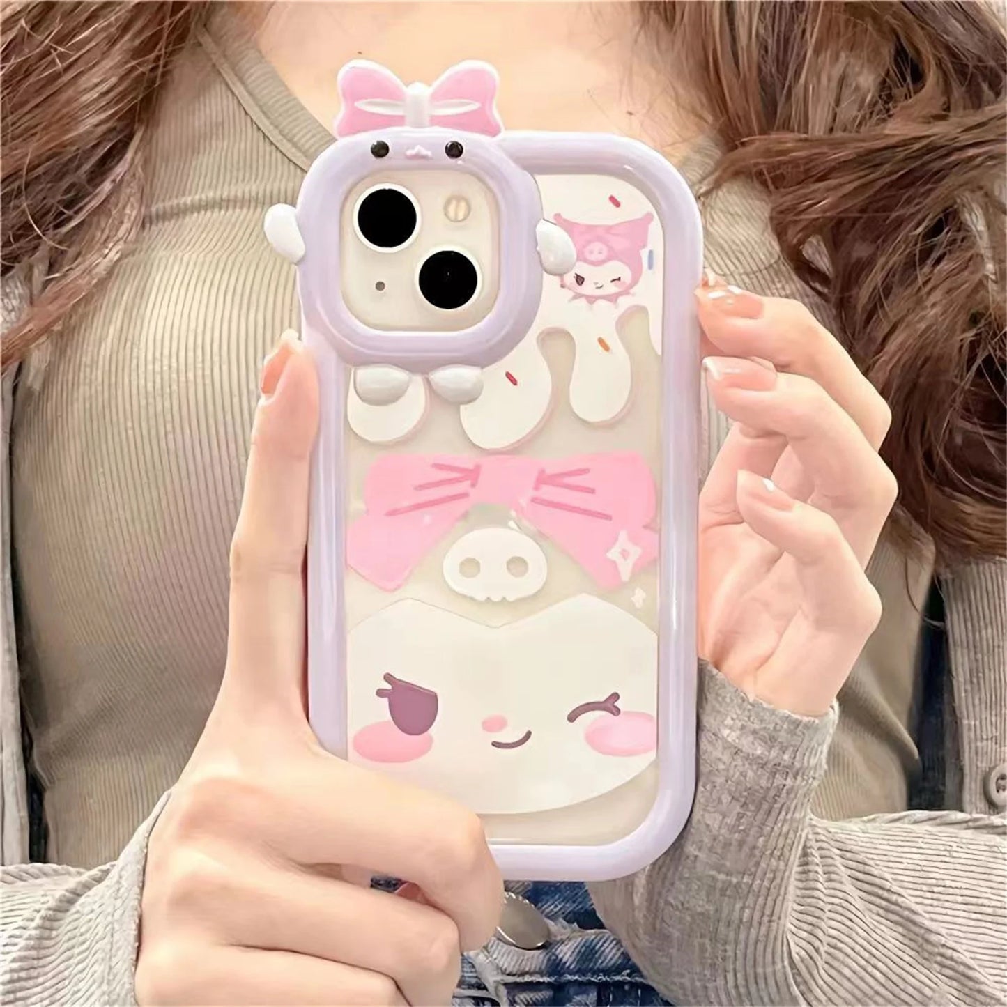 Kuromi Wink Cute Bow Kawaii Purple Pastel Phone Case