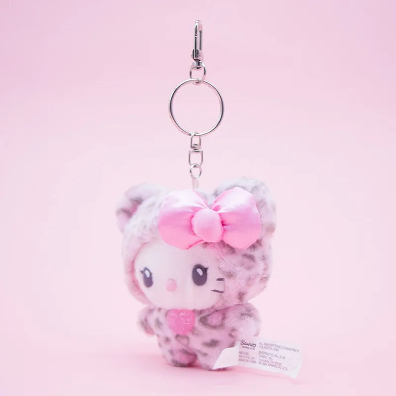 Hello Kitty & Kuromi Kawaii Leopard Animal Print Plush Keychain Pendant