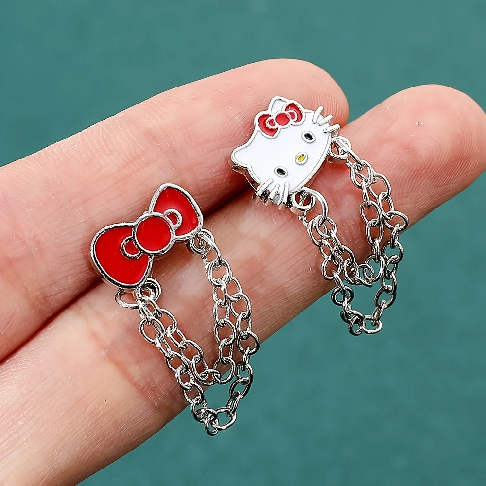 Hello Kitty Long Chain Tassel Stud Earrings Jewelry