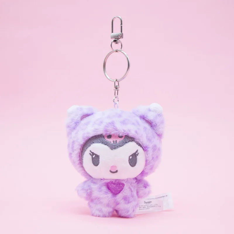 Hello Kitty & Kuromi Kawaii Leopard Animal Print Plush Keychain Pendant