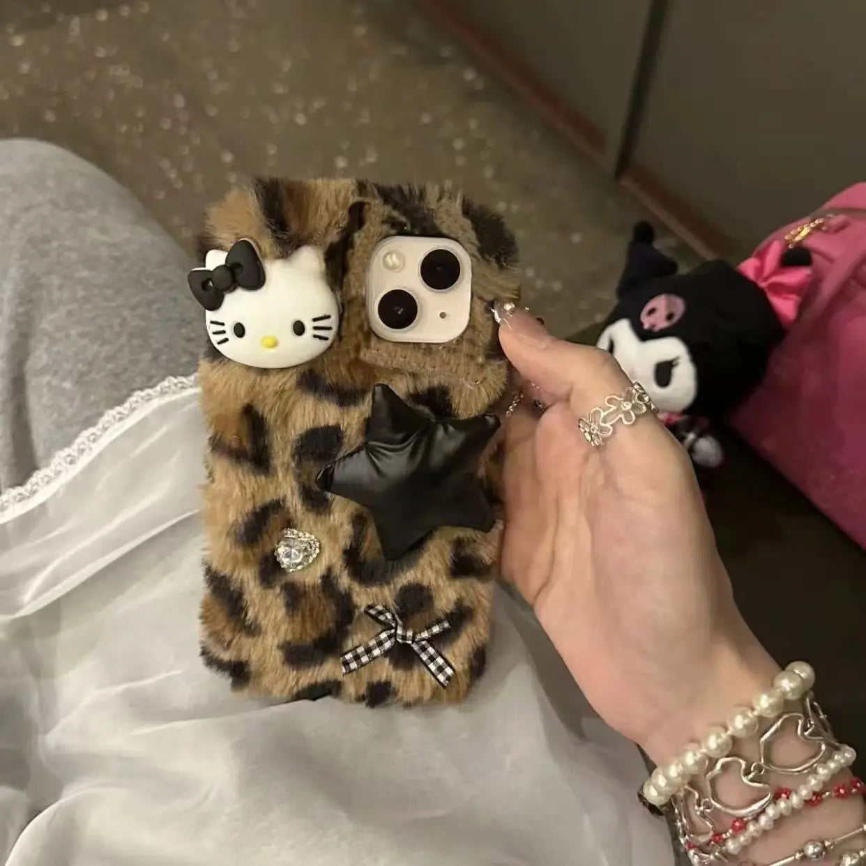 Hello Kitty Plush Leopard Print Phone Case