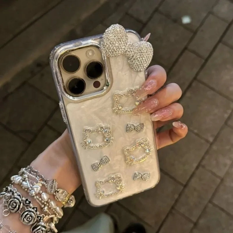 Hello Kitty Silver Rhinestone Bow Phone Case