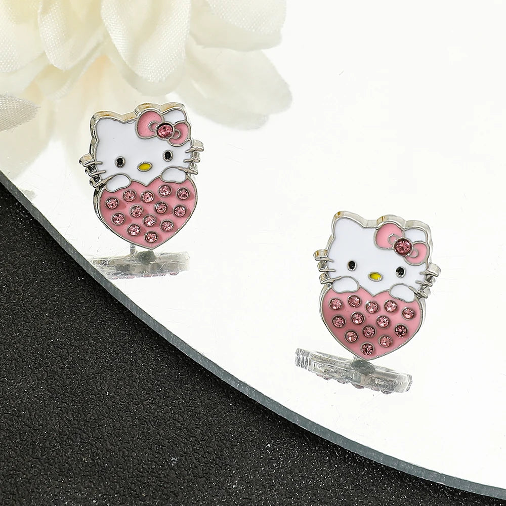 Hello Kitty Sweet Love Heart Rhinestones Earrings