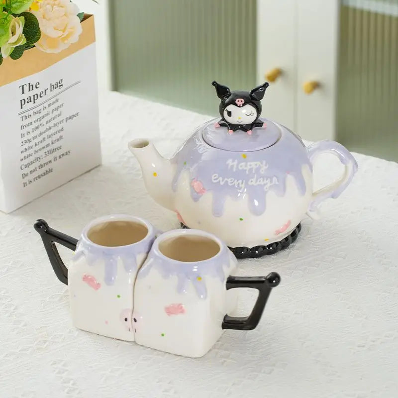 Hello Kitty x Kuromi Kawaii Cute Sprinkle Frosting Drip Tea Cup Set