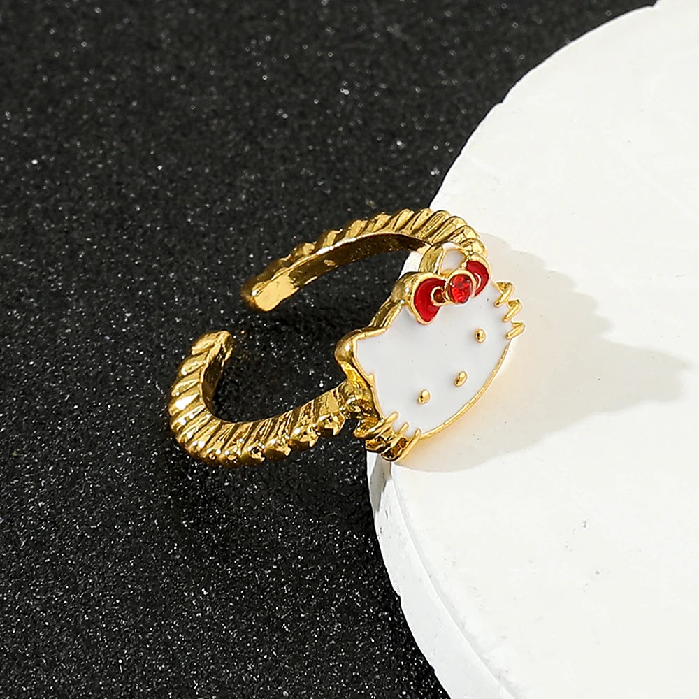 Hello Kitty Gold White Stylish Fashion Kawaii Ring