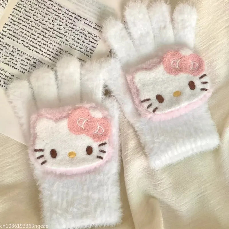 Hello Kitty Plush Fuzzy Warm Winter Gloves