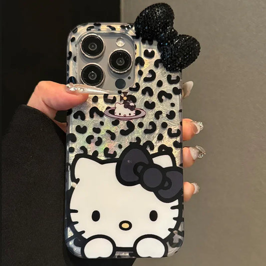 Hello Kitty Leopard Print Diamond Bow Phone Case