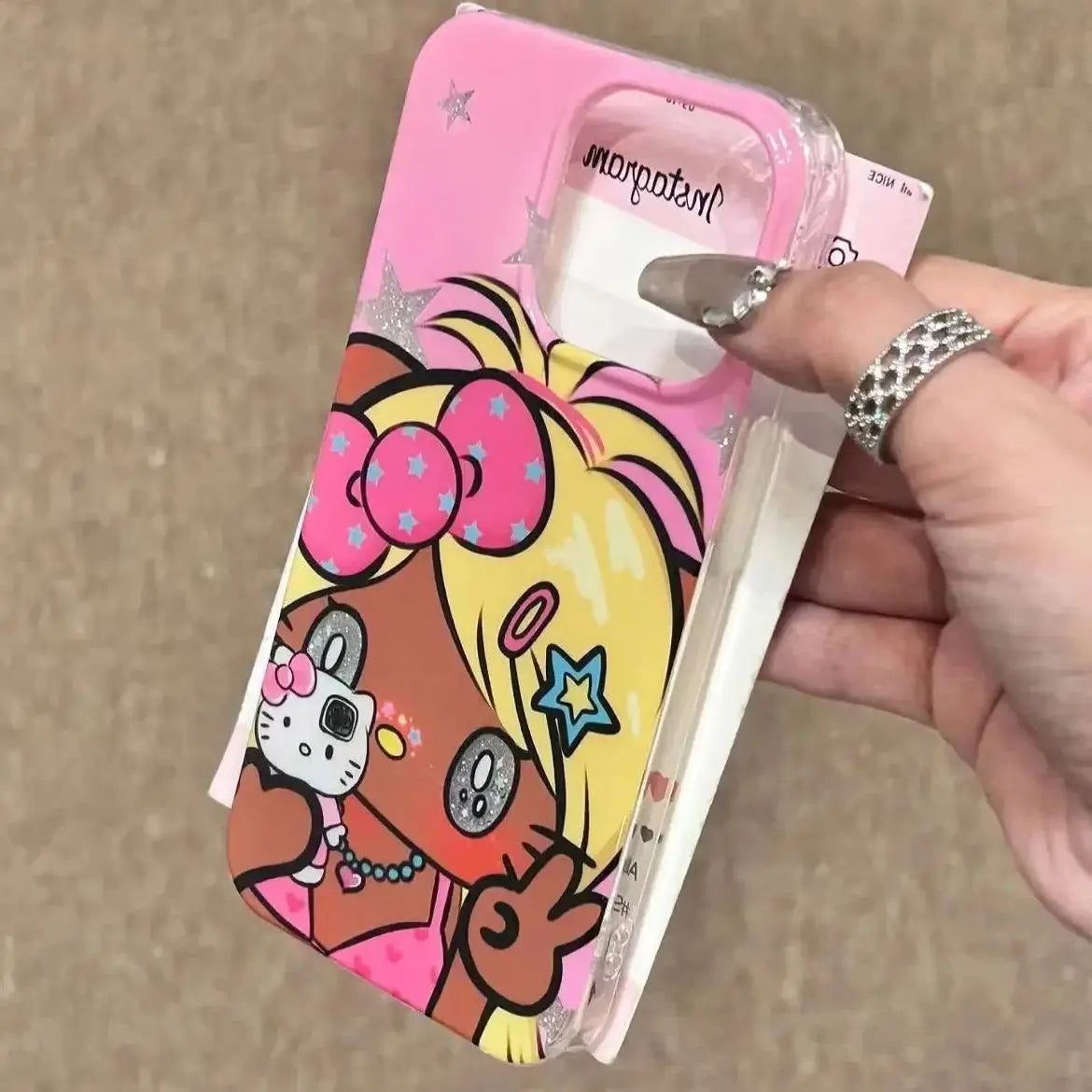 Hello Kitty Blonde Tan brown Y2K Rockstar Peace Phone Case