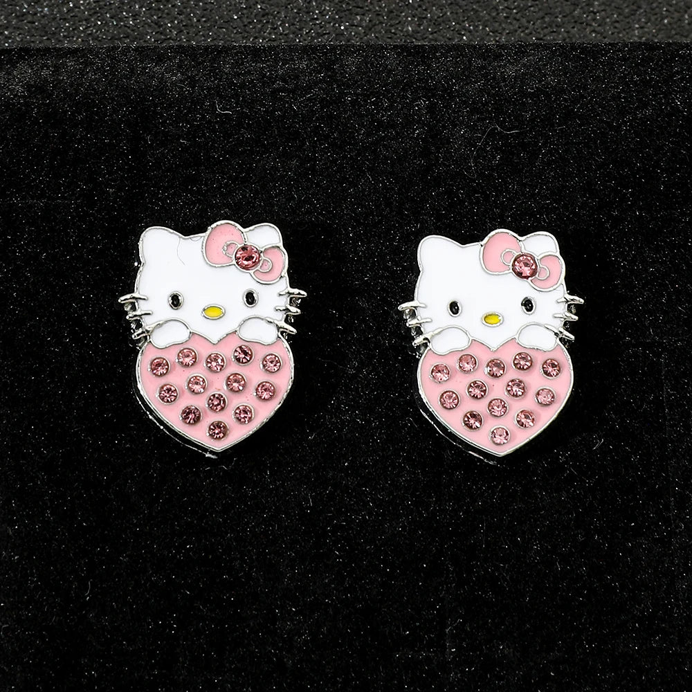 Hello Kitty Sweet Love Heart Rhinestones Earrings