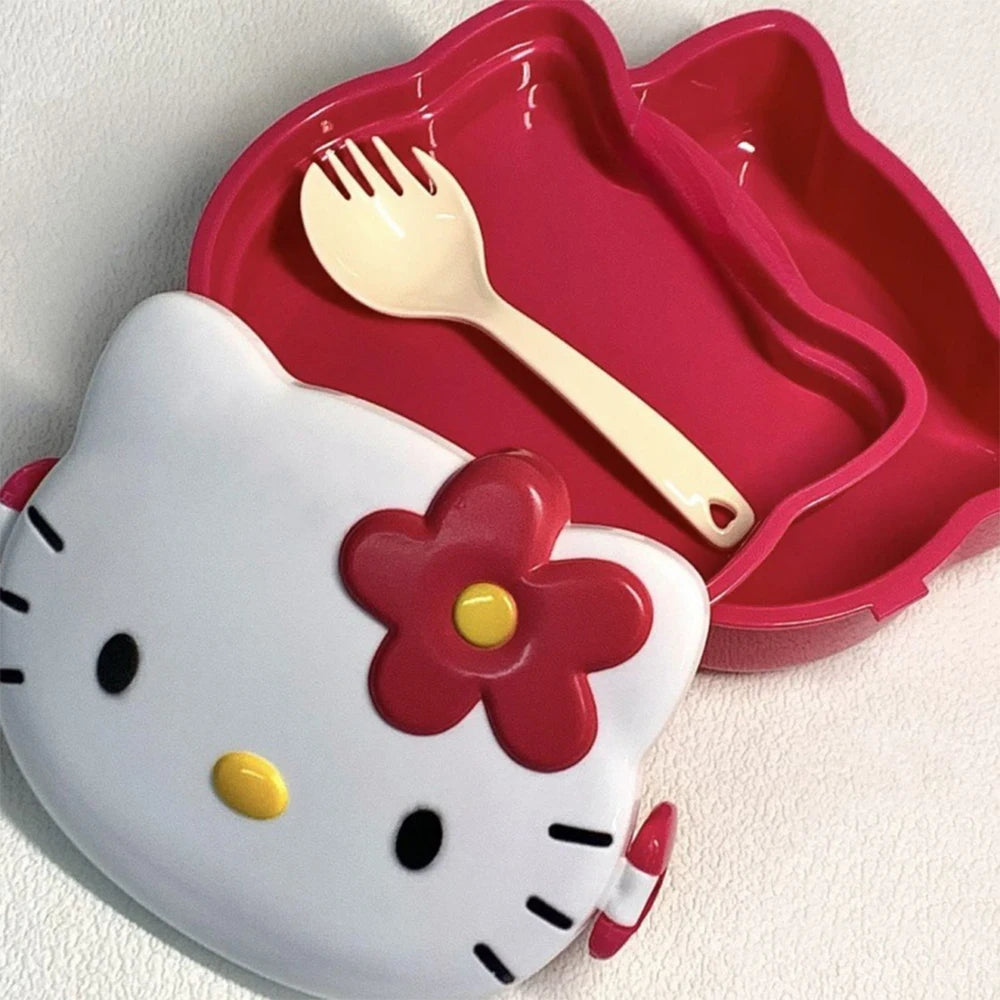 Hello Kitty Lunchbox Student Bento Box Sealed Fruit Box Plate Bow With Spork