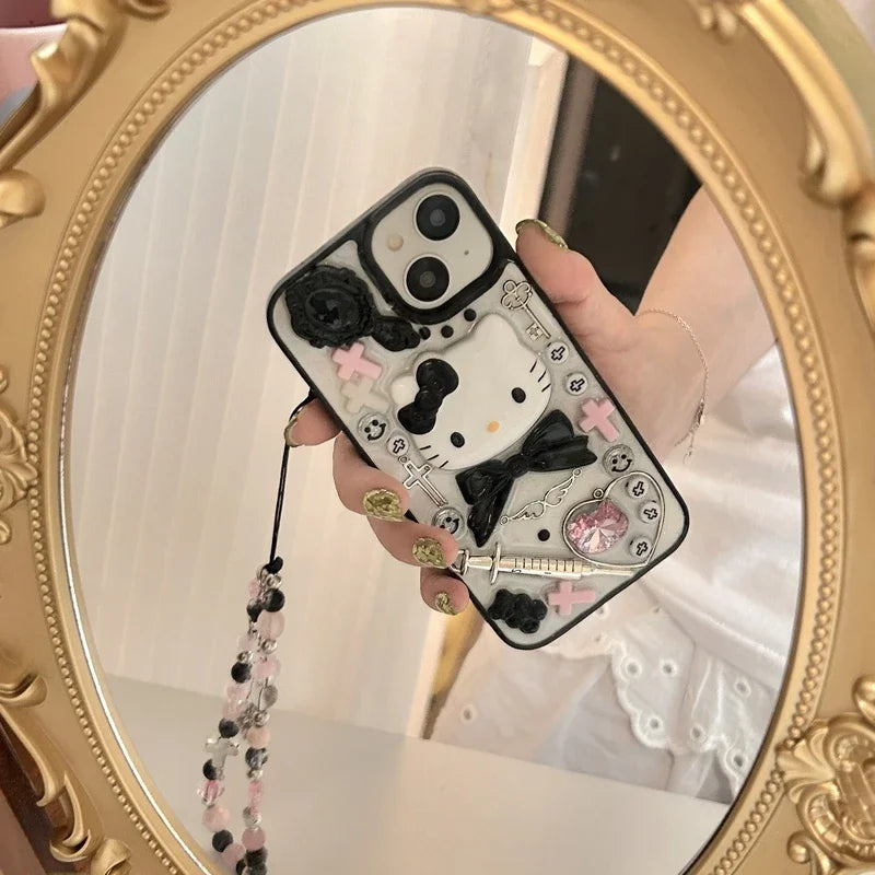 Hello Kitty Kawaii Cute 3D Y2K Transparent Phone Case With Lanyard